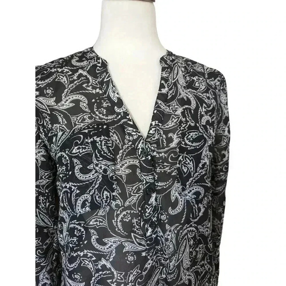Gap Black and White Floral Sheer Blouse Size S - Picture 2 of 6